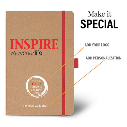 inspire #teacherlife eco-friendly journal with add your logo and personalization