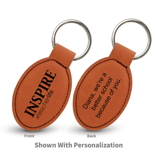 rawhide oval leather keychains with inspire message and personalizaton