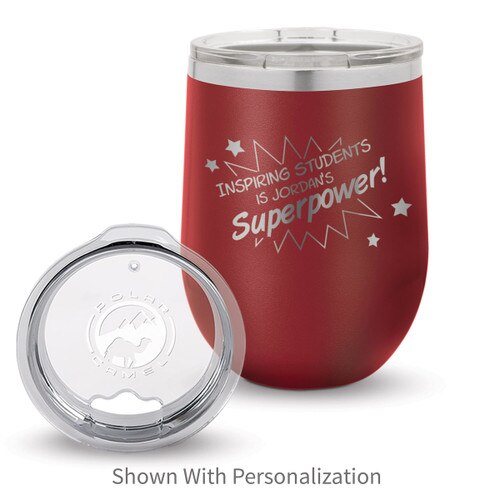 maroon 12 oz. stainless steel tumblers with inspiring students message and personalization