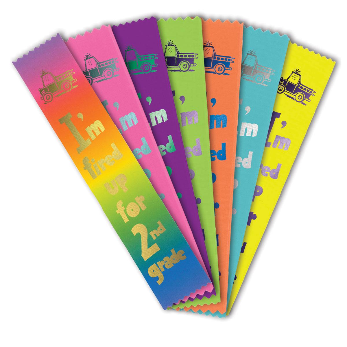 colorful satin ribbons with foil-stamped 2nd grade design