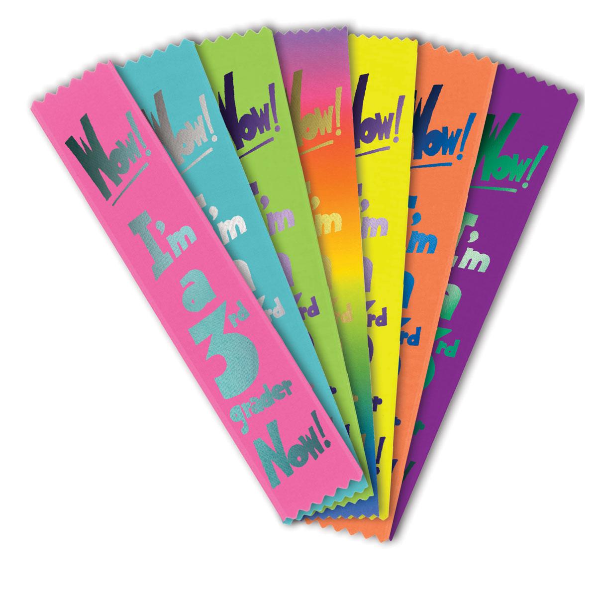 colorful satin ribbons with foil-stamped 3rd grade design