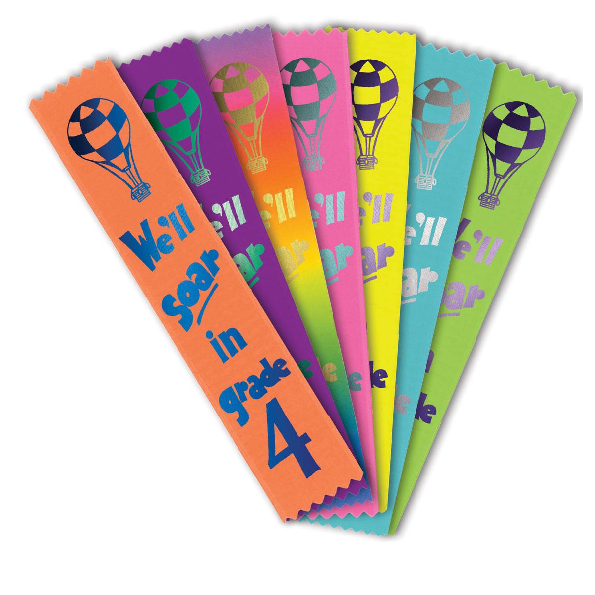 colorful satin ribbons with foil-stamped 4th grade design