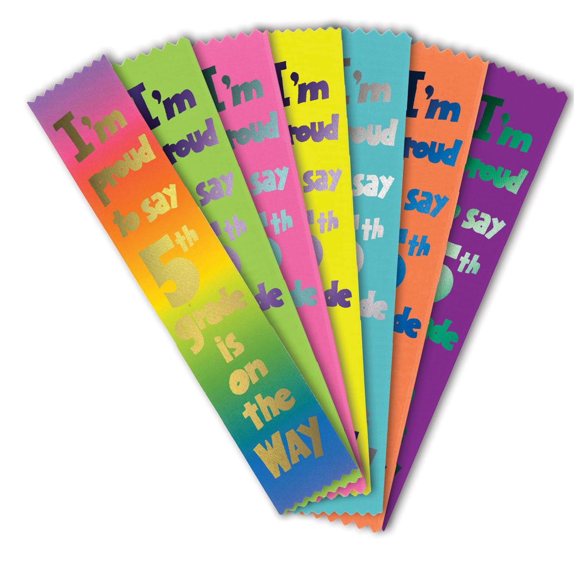 colorful satin ribbons with foil-stamped 5th grade design