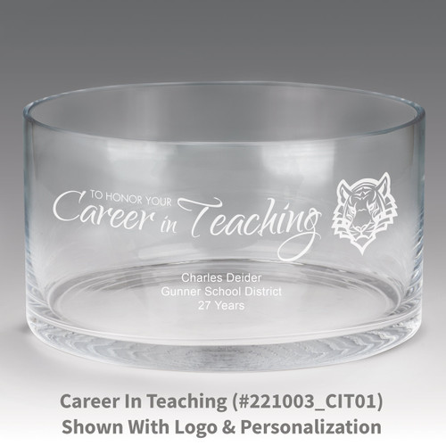 large crystal recognition bowl with career in teaching message