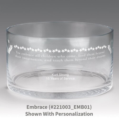 large crystal recognition bowl with embrace message