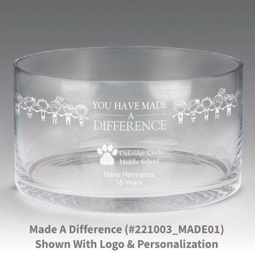 large crystal recognition bowl with you have made a difference message