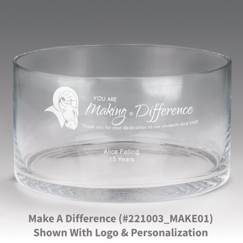 large crystal recognition bowl with you are making a difference message