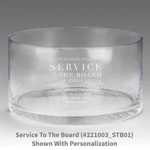 large crystal recognition bowl with service to the board message