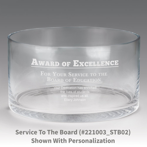 large crystal recognition bowl with service to the children message