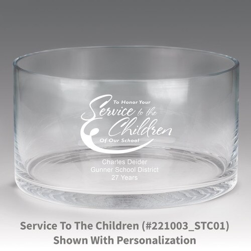 large crystal recognition bowl with service to the children message