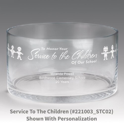 large crystal recognition bowl with service to the children message