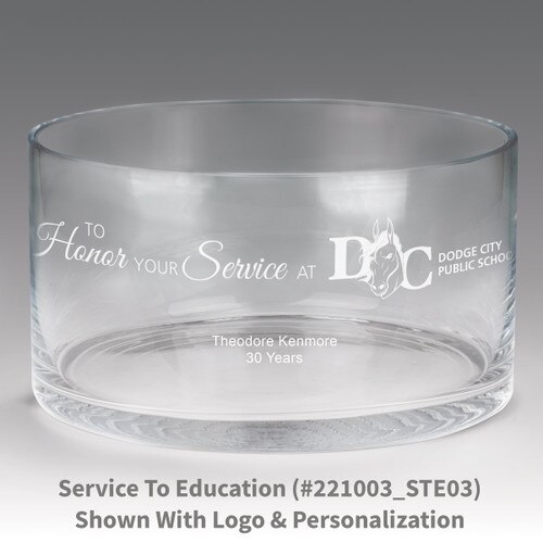 large crystal recognition bowl with to honor your service message