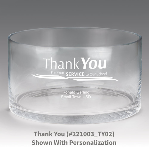 large crystal recognition bowl with thank you message
