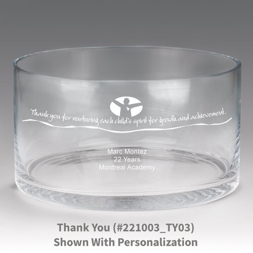 large crystal recognition bowl with thank you message