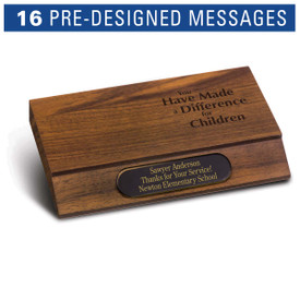 laser engraved walnut base with you have made a difference message and personalized brass plate