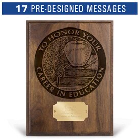 laser engraved solid walnut plaque with career in education message