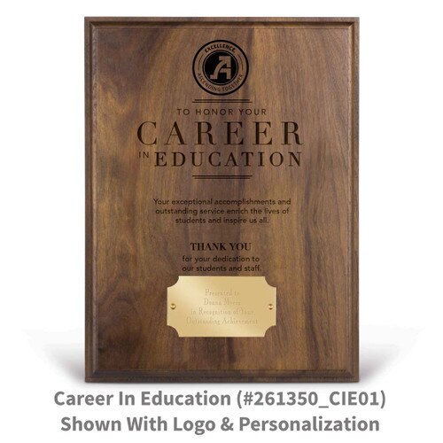 laser engraved solid walnut plaque with honor your career in education message