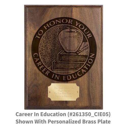 laser engraved solid walnut plaque with honor your career in education message and apple design