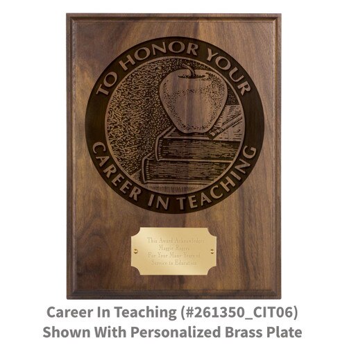 aser engraved solid walnut plaque with honor your career in teacher message and apple design