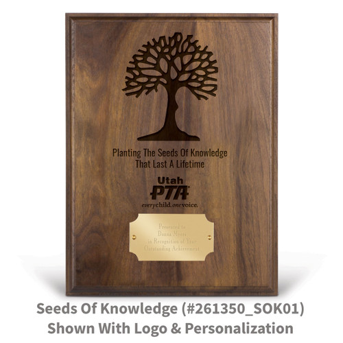 laser engraved solid walnut plaque with seeds of knowledge message