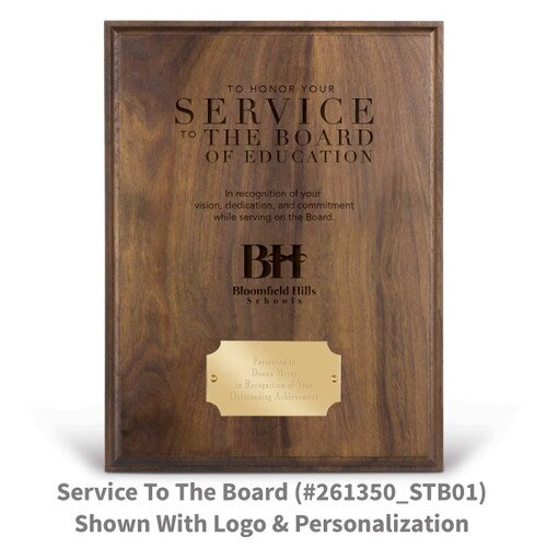 laser engraved solid walnut plaque with service to the board message