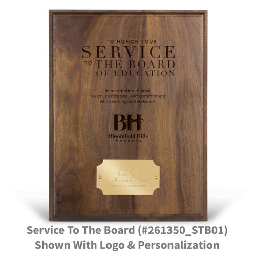 laser engraved solid walnut plaque with service to the board message