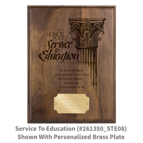 laser engraved solid walnut plaque with honor your service to education message