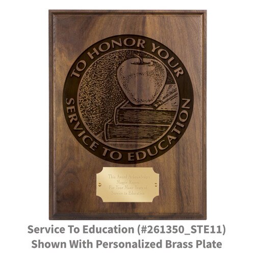 laser engraved solid walnut plaque with honor your service to education message and apple design
