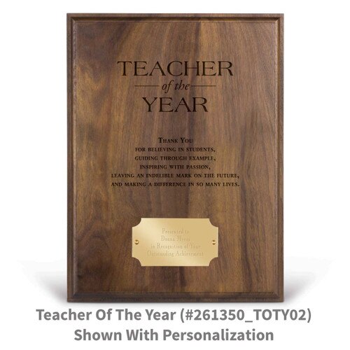 laser engraved solid walnut plaque with teacher of the year message