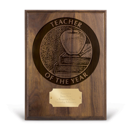 laser engraved solid walnut plaque with teacher of the year message