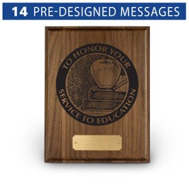 7x9 laser engraved solid walnut plaque with honor your service to education message