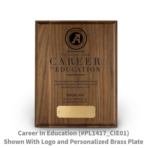 7x9 laser engraved solid walnut plaque with career in education message