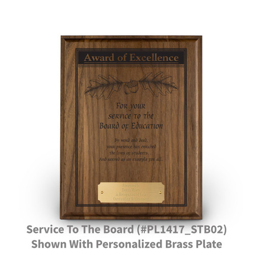 7x9 laser engraved solid walnut plaque with service to the board message