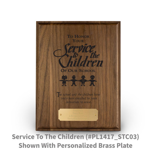 7x9 laser engraved solid walnut plaque with honor your service to education message