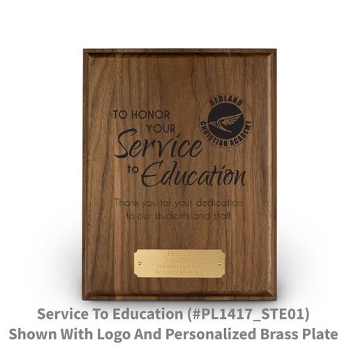 7x9 laser engraved solid walnut plaque with honor your service to education message
