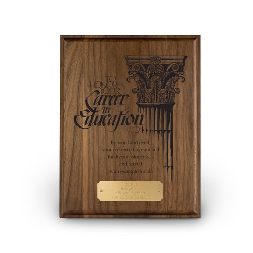 7x9 laser engraved solid walnut plaque with career in education message
