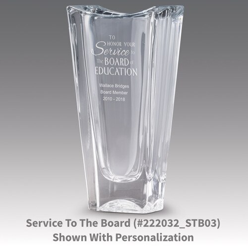 lasting impressions crystal vase with service to the board message