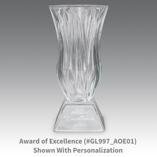 legacy crystal vase with award of excellence message