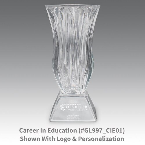 legacy crystal vase with career in education message