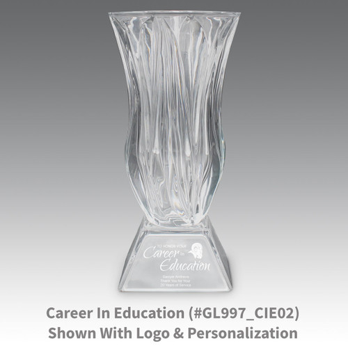 legacy crystal vase with career in education message