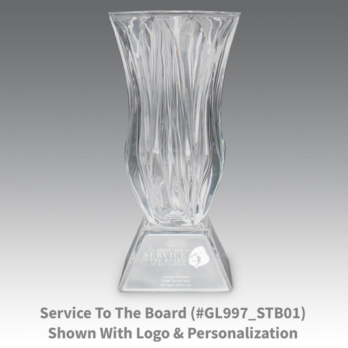 legacy crystal vase with service to the board message