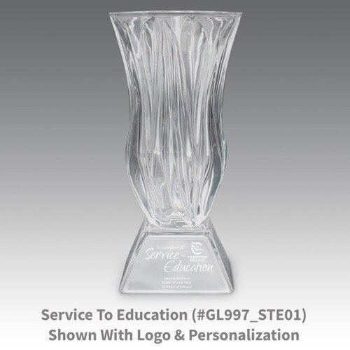 legacy crystal vase with service to education message
