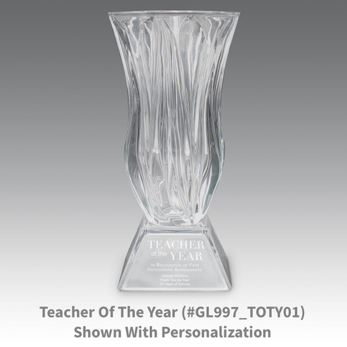 legacy crystal vase with teacher of the year message