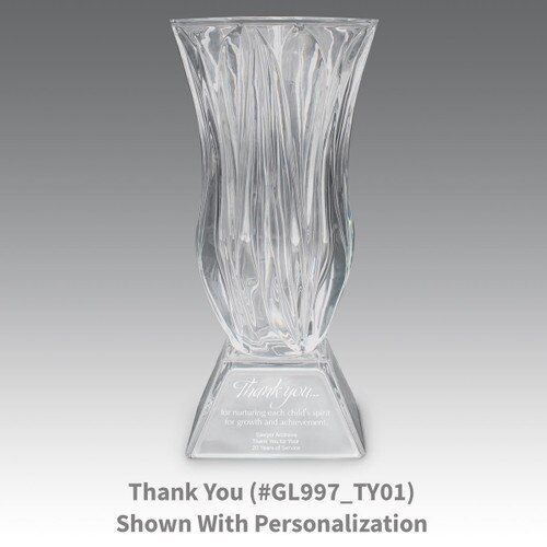 legacy crystal vase with thank you message