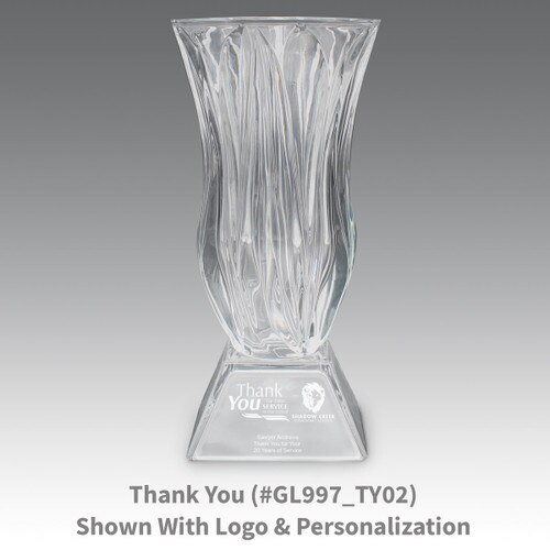 legacy crystal vase with thank you message