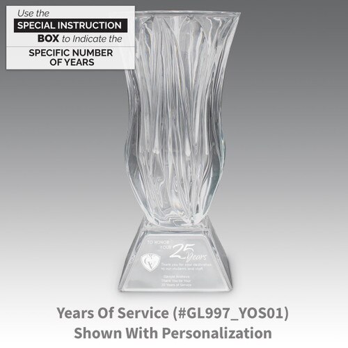 legacy crystal vase with years of service message