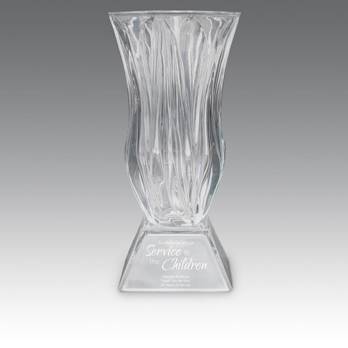 legacy crystal vase with service to education message