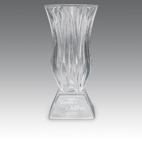 legacy crystal vase with service to education message