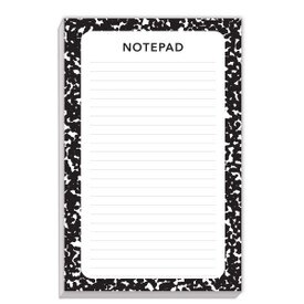 Large notepad featuring a composition themed design around the border. 80 sheets of college-ruled paper.