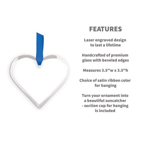 heart shaped crystal ornament with product detail features